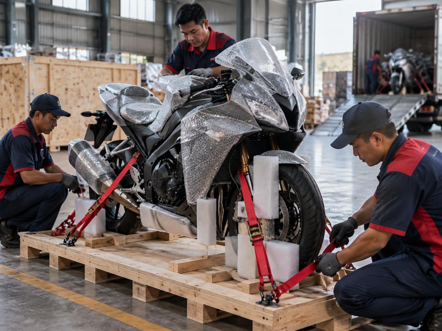 Motor dipacking untuk pengiriman